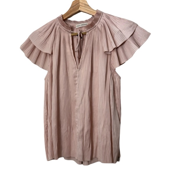 Ulla Johnson Pleated Japanese Satin Blouse In Blush Pink - Picture 5 of 12